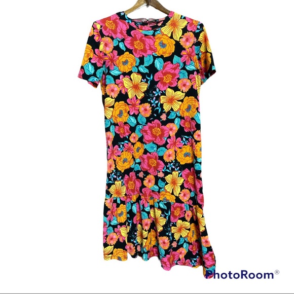 ZARA Tropical Asymmetrical Floral Midi Dress SIZE Small - Picture 5 of 6
